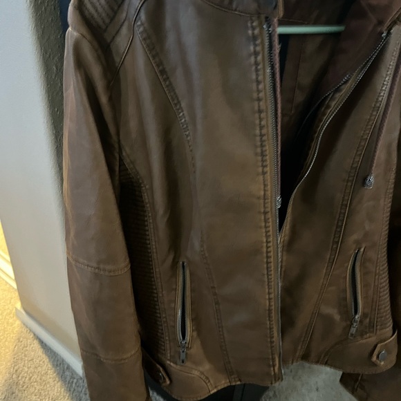Brown Faux Leather Jacket - Picture 2 of 10